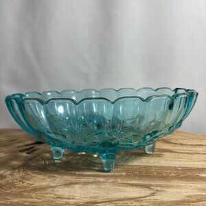Vintage Indiana Glass Blue Harvest Fruit Footed Oval Centerpiece/Fruit Bowl